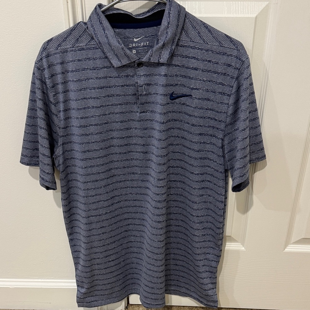Nike Men's Navy Striped Polo Shirt